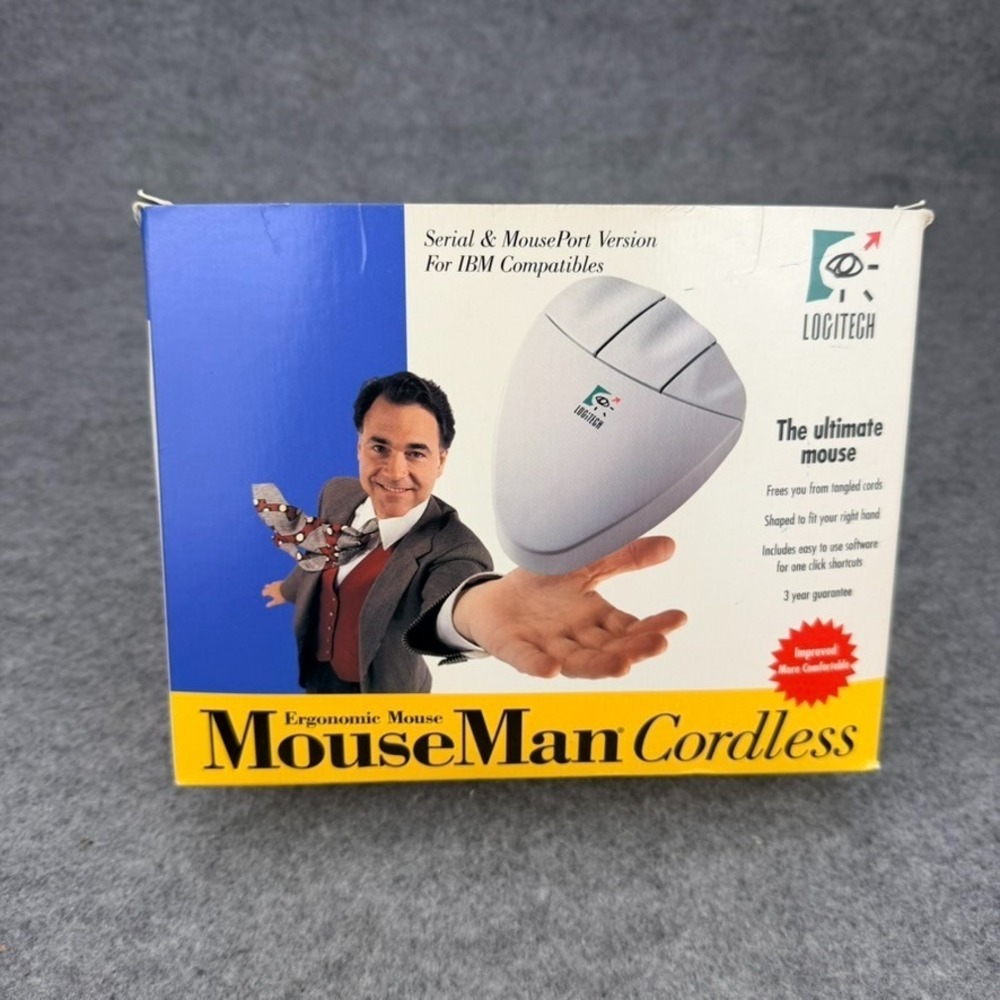 Vintage Logitech MouseMan Cordless Mouse Model 1163 Box Receiver Software Disk